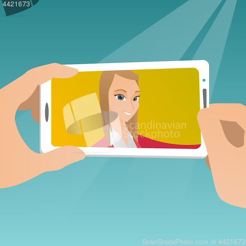 Image of Young woman making selfie vector illustration.