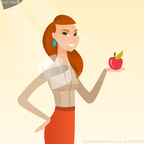 Image of Young woman holding an apple vector illustration.