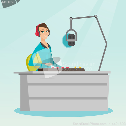 Image of Female dj working on the radio vector illustration