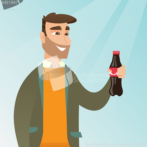 Image of Young man drinking soda vector illustration.