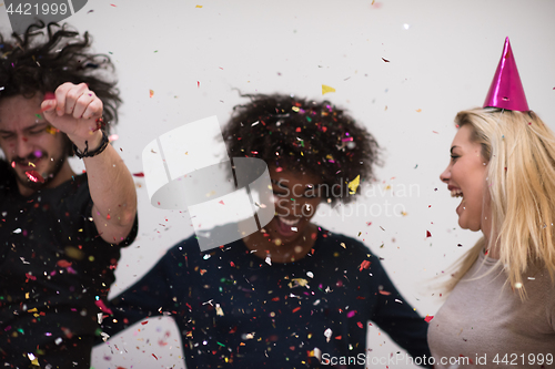 Image of confetti party multiethnic group of people