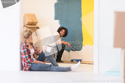 Image of young couple doing home renovations