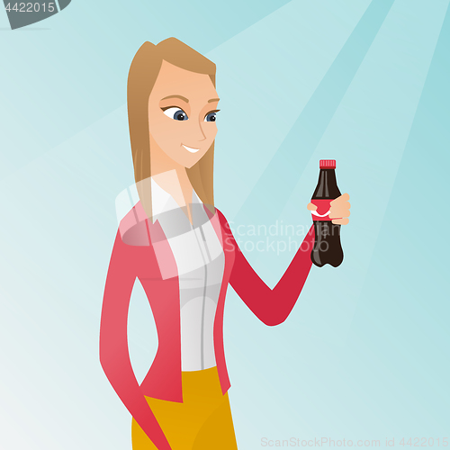 Image of Young woman drinking soda vector illustration.