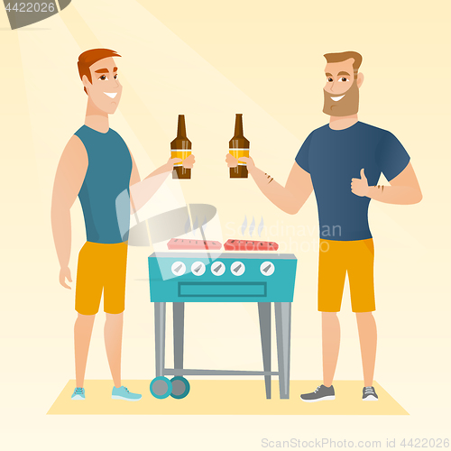 Image of Caucasian friends having fun at a barbecue party.