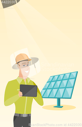 Image of Caucasian worker of solar power plant.