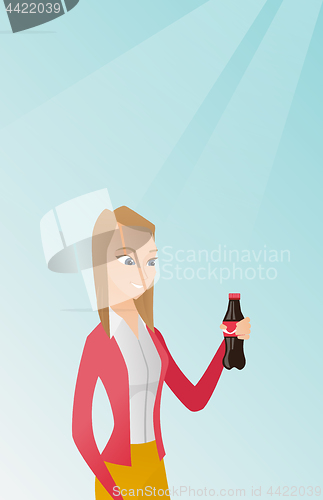 Image of Young woman drinking soda vector illustration.