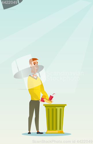 Image of Man throwing junk food vector illustration.