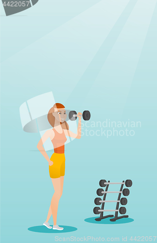 Image of Woman lifting dumbbell vector illustration.