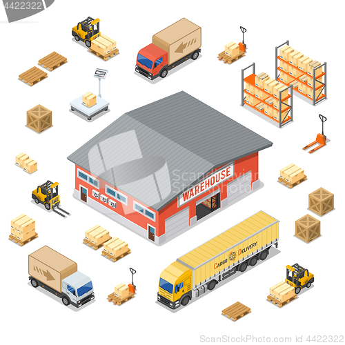 Image of Warehouse Storage and Delivery Isometric Icons Set