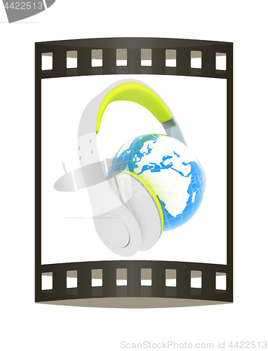 Image of Abstract symbol music and earth. 3d illustration. The film strip
