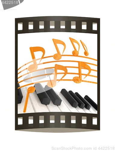 Image of music notes  background. 3D illustration. The film strip.