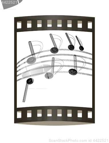 Image of music notes  background. 3D illustration. The film strip.