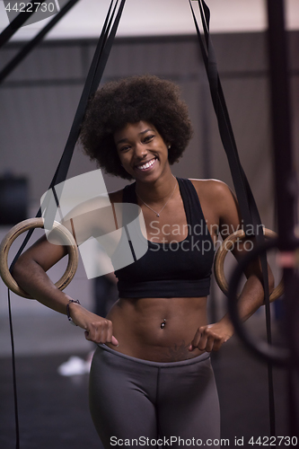 Image of portrait of black women after workout dipping exercise