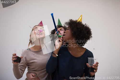 Image of confetti party multiethnic group of people