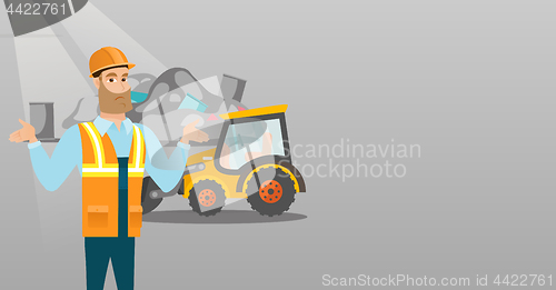 Image of Worker and bulldozer at rubbish dump.