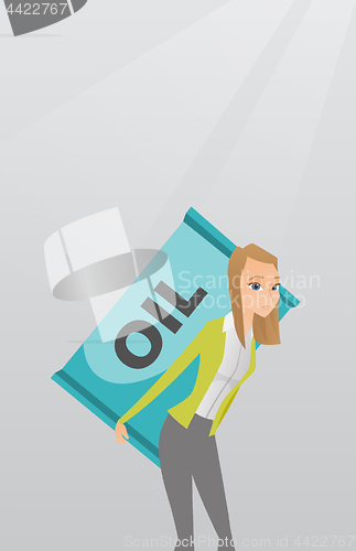 Image of Woman carrying oil barrel vector illustration.