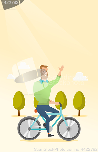 Image of Young man riding bicycle vector illustration.