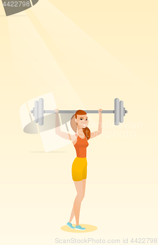 Image of Woman lifting barbell vector illustration.