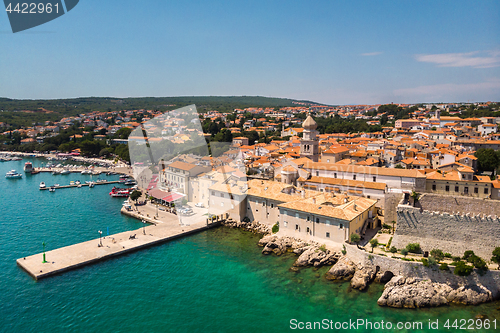 Image of Aerial view of mediterranean coastal old town Krk, Island Krk, Croatia