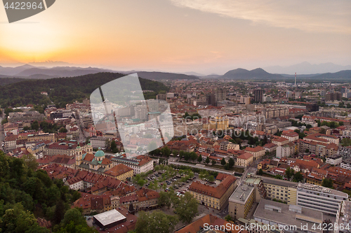 Image of Panorama of the Slovenian capital Ljubljana at sunset.