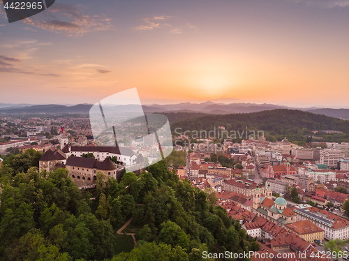 Image of Panorama of the Slovenian capital Ljubljana at sunset.