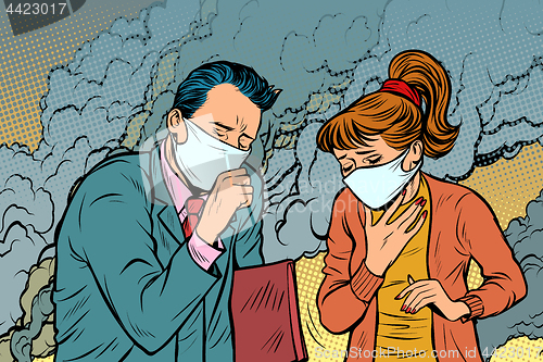 Image of polluted air. man and woman. bad ecology
