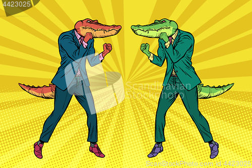 Image of A fight between two businessmen crocodiles. Competition concept