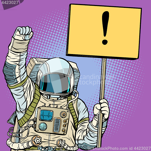 Image of Astronaut protests with a poster