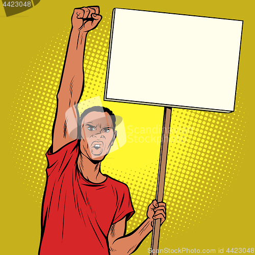 Image of Afrikan man protests with a poster