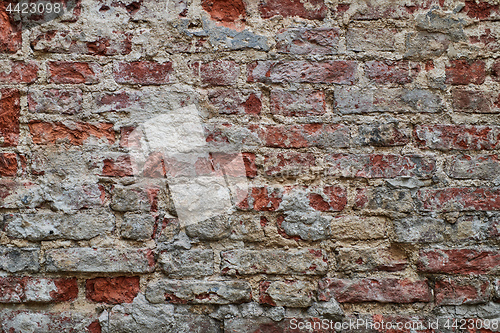 Image of Old brick wall with white and red bricks background.