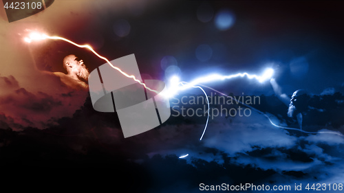 Image of two gods fight with lightnings