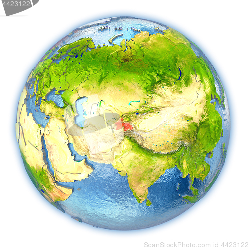 Image of Tajikistan on isolated globe