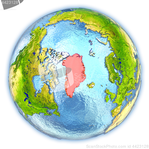 Image of Greenland on isolated globe