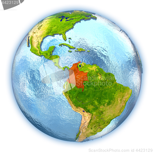 Image of Colombia on isolated globe
