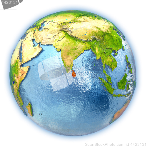 Image of Sri Lanka on isolated globe