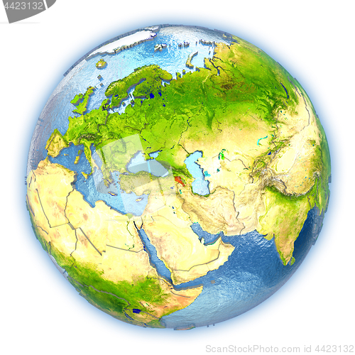 Image of Armenia on isolated globe