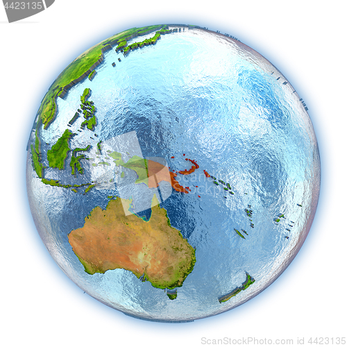 Image of Papua New Guinea on isolated globe