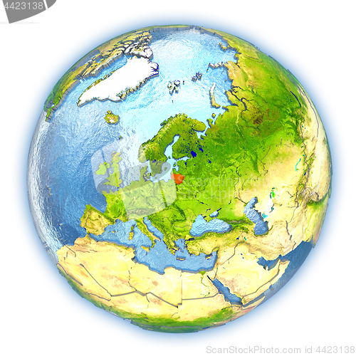 Image of Lithuania on isolated globe