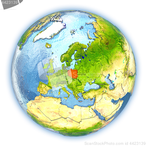 Image of Poland on isolated globe