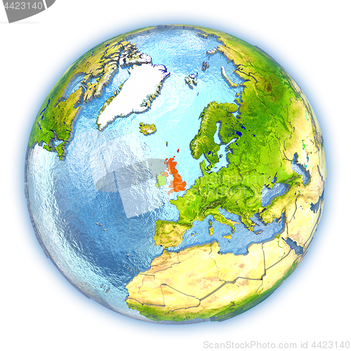 Image of United Kingdom on isolated globe