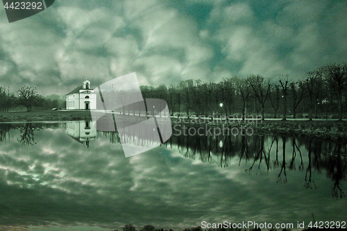 Image of Church in hoersholm slotshave in winter