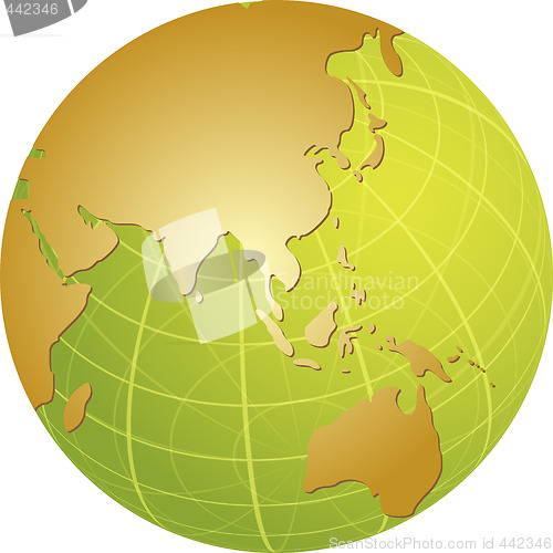 Image of Map of Asia on globe  illustration