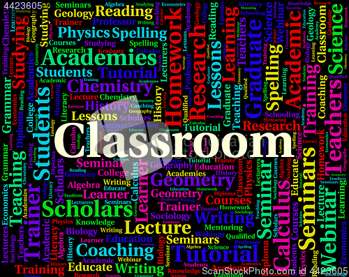 Image of Classroom Word Indicates College Classes And Academies