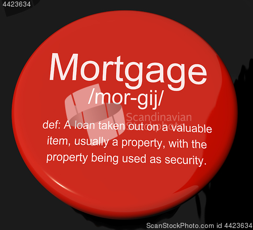 Image of Mortgage Definition Button Showing Property Or Real Estate Loan