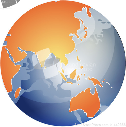 Image of Map of Asia on globe  illustration