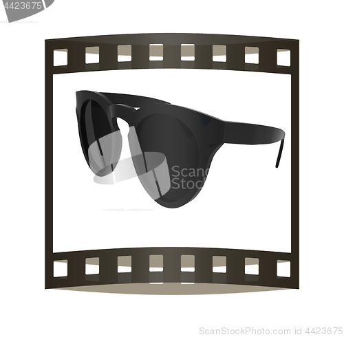 Image of Cool black sunglasses. 3d illustration. The film strip.
