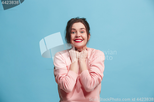 Image of Winning success woman happy ecstatic celebrating being a winner. Dynamic energetic image of female model