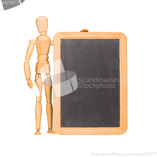 Image of Wooden mannequin and chalkboard