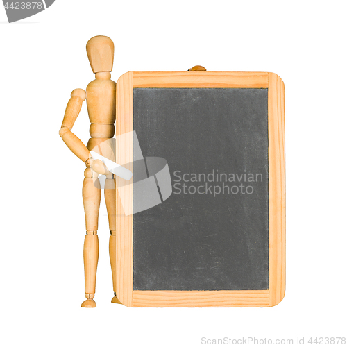 Image of Wooden mannequin and chalkboard