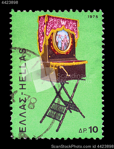 Image of greek laterna portable barrel piano vintage postage stamp